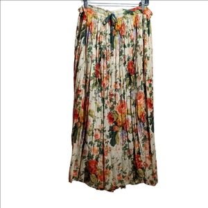 Pleated Maxi Skirt Floral Print with Draw String Adjustable Waist EUC